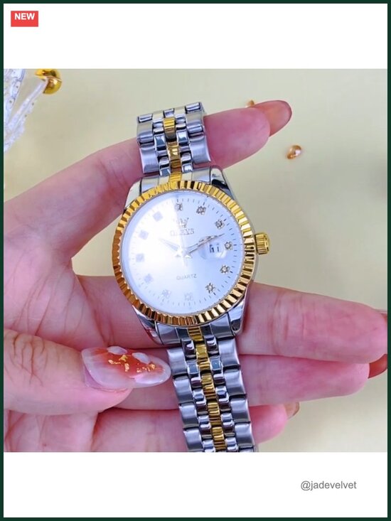 Luxury Stainless Steel Women\'s Quartz Watch with Date, Water Resistant